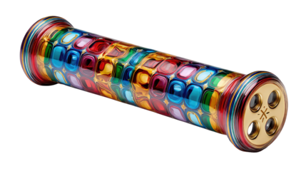 Kaleidoscope in Focus: A close-up shot of a colorful kaleidoscope, showcasing its intricate patterns, geometric shapes, and the mesmerizing optical illusion it creates. A stunning display of colors.