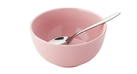 Isolated Pink Bowl with Silver Spoon Transparent Background Still Life