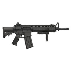 Isolated Illustration of Black Automatic Military Assault Rifle Weapon