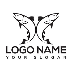 Fish icon black silhouette. Fisheries logo symbol.