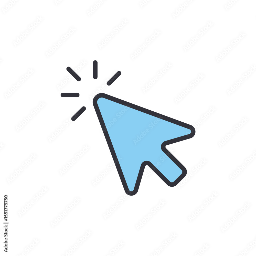 Poster blue cursor symbolizes selection and interaction on transparent backdrop