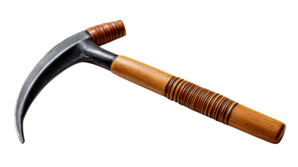 Sickle's Serenity: A close-up shot of a meticulously crafted sickle, its curved blade gleaming with precision, alongside a wooden handle offering a natural, tactile feel.