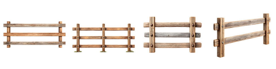 Obraz premium Rustic Wooden Rail Fences: Set of Farm and Ranch Boundaries