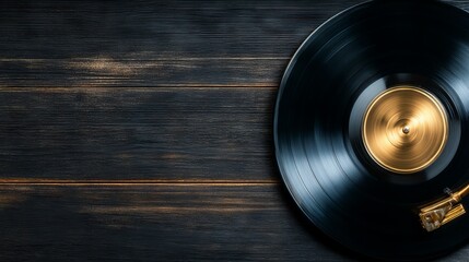 Obraz premium The rustic wooden background of vinyl records makes them perfect for representing music, retro, and nostalgia concepts