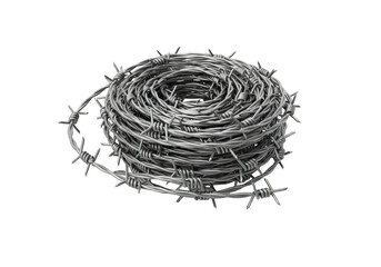 Isolated Metallic Barbed Wire Roll Protection on Transparent Background
