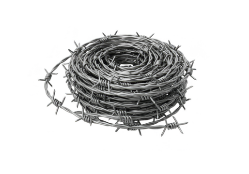 Isolated Metallic Barbed Wire Roll Protection on Transparent Background
