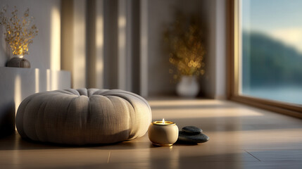 Minimalist indoor meditation sanctuary. Generative AI	
