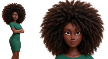 Isolated Illustration of Young Black Woman with Afro on Transparent
