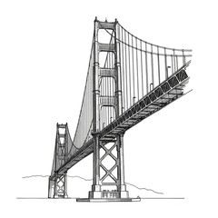 Isolated Illustration of an Iconic Suspension Bridge with Black and White Color
