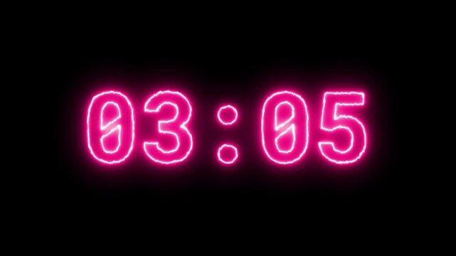 3 to 4 Minute Neon Glow Countdown Timer with Seconds Animation