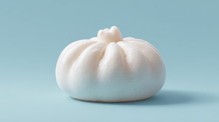 A Single Steamed Bao Bun Isolated on a Light Blue Background Perfect for Food Blogs and Culinary Websites