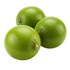 Isolated Image of Three Fresh Green Limes Citrus Fruits Transparent Background