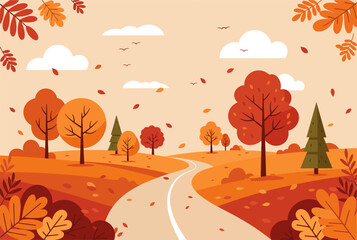 Vector illustration street landscape in fall