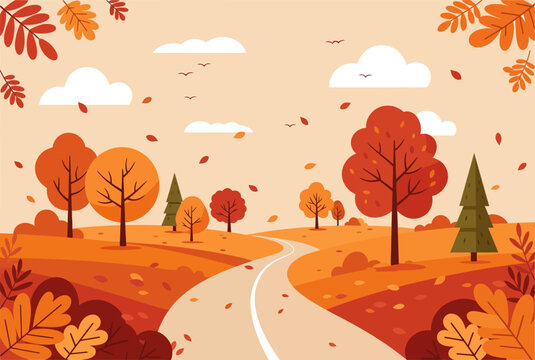 Vector illustration street landscape in fall