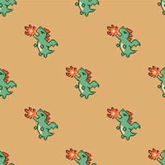 Seamless vector pattern with dragons in pixel art style