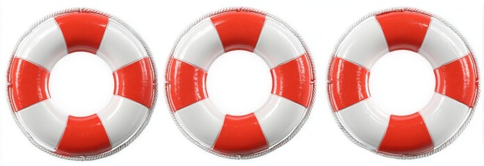A 3D rendered image set featuring a red lifebuoy paired with a white rope, isolated on a transparent background