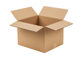 Isolated Open Cardboard Box Package Container with Transparent Background