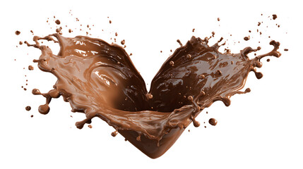 Fototapeta premium Chocolate splash in heart shape isolated on a white background