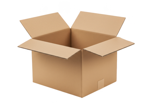 Isolated Open Cardboard Box Package Container with Transparent Background