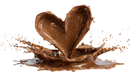 Chocolate splash in heart shape isolated on a white background