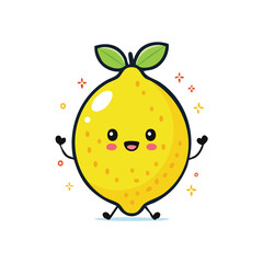 Vector of Cute Lemon with Bold Black Outline Happy Expression No Gradients Clean Style