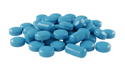 Isolated Pharmaceutical Pills Pile of Blue Treatment Medicine Tablets