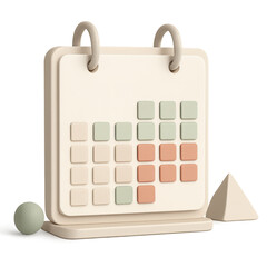 Minimalist Calendar: A clean, minimalist 3D rendering of a calendar, perfect for illustrating schedules, deadlines, and important dates with a touch of elegance.