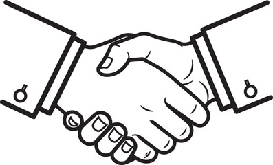 A bold outline handshake icon representing business agreement, partnership, and trust. Ideal for corporate branding, contracts, and professional communication materials.