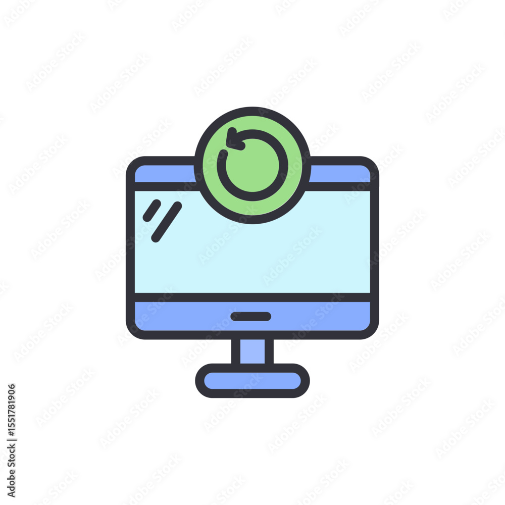 Poster refreshing computer display with circular arrow on transparent background