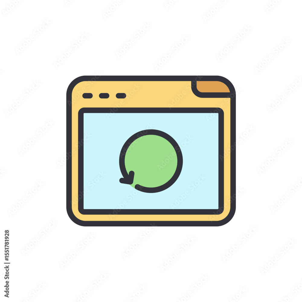 Poster stylized window displaying refresh symbol for website or application
