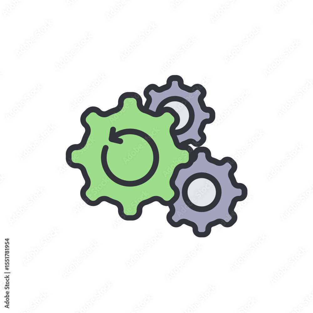 Poster interconnected gears rotating with arrow representing continuous process