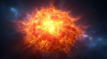 Fototapeta premium Fiery Space Sphere: glowing orange orb with cosmic sparks against dark backdrop