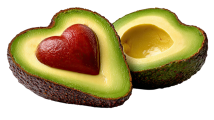 Avocado in Heart Shape: A halved avocado reveals its vibrant green flesh, creatively arranged to form a heart shape. This photo offers a fresh take on food presentation.