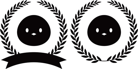 ヒヨコと月桂冠のエンブレム　モノトーン © ベルベットR