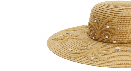 Isolated Straw Hat with Pearls Elegant Summer Fashion Accessory