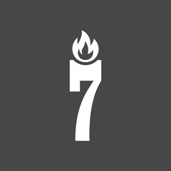 Minimalist Number Seven Candle Icon with Flame on Dark Background