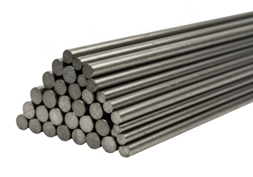Pile of metal rods isolated on transparent background