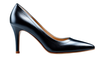 Elegant Black Stiletto Heel Shoe: A classic black stiletto heel shoe exudes sophistication and style, its sleek silhouette accentuated by a pointed toe and high heel.