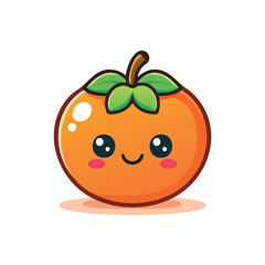Vector of Cute Persimmon with Bold Black Outline Happy Expression No Gradients Clean Style