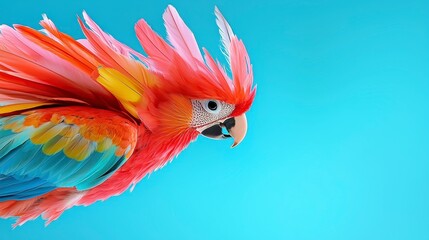 Red and Blue Macaw Parrot Profile Against Light Blue Background