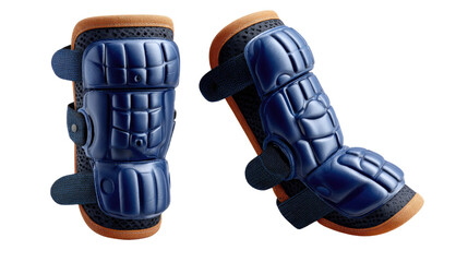 Baseball catcher's leg protector: A pair of baseball catcher's leg protectors, designed for maximum protection and durability, are isolated against an unobtrusive background.