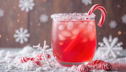 Festive Red Holiday Cocktail with Candy Cane Garnish