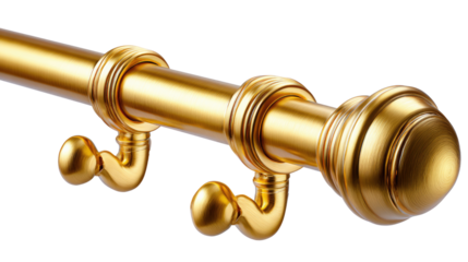 Elegant Golden Curtain Rod: A luxurious golden curtain rod with ornate detailing gleams against background, adding a touch of sophistication to any window treatment.