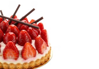 Isolated Strawberry Tart Cake Dessert with Chocolate Sticks on Transparent