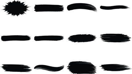 Brush stroke collection on white background for grunge texture, paint, ink, banner or poster design