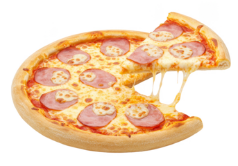 Isolated Transparent Pizza with Salami and Melted Cheese Slice