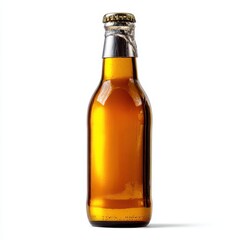 Cold brown glass beer bottle with cap isolated on white