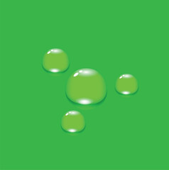 Water drops, realistic droplets of liquid on a green background with typography. Vector illustration