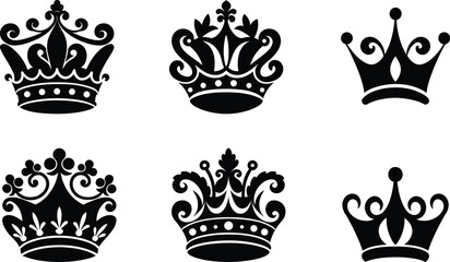 Ornate Royal Crown Decorative Vector Set for Classic Design Themes Vector Illustration
