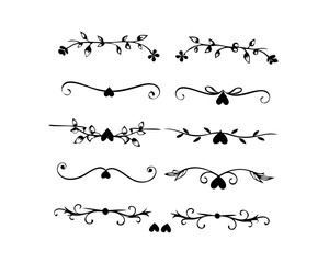 Obraz premium Text dividers doodle set. Wedding decorative elements. Divider ornament, borders, vintage line separators. Hand drawn vector illustration isolated on white background